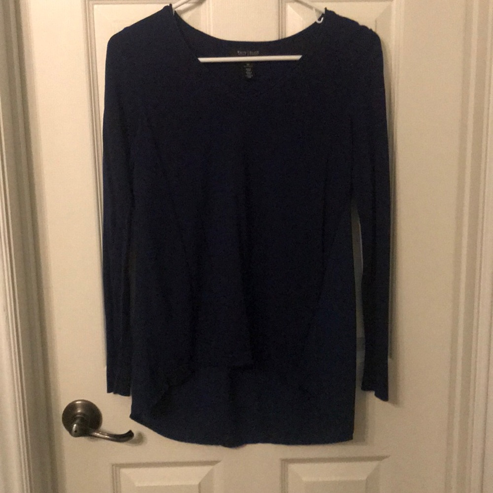 Navy blue sweater with sheer back